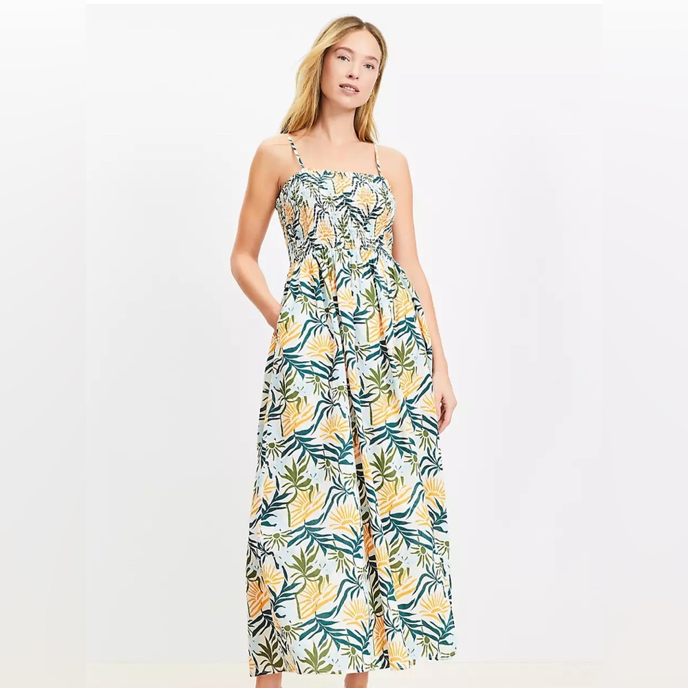 LOFT Beach Sunset Smocked Cami Maxi Pocket Dress